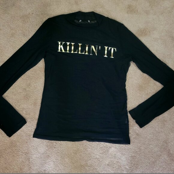 Long Sleeve Mesh See Through Top Killin It sz. large - Picture 1 of 3